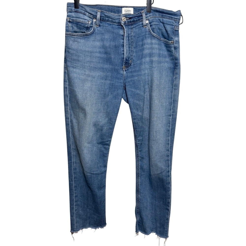 Citizens of Humanity Blue High Rise Stretch Frayed Hem Ankle Crop Jeans Women 31